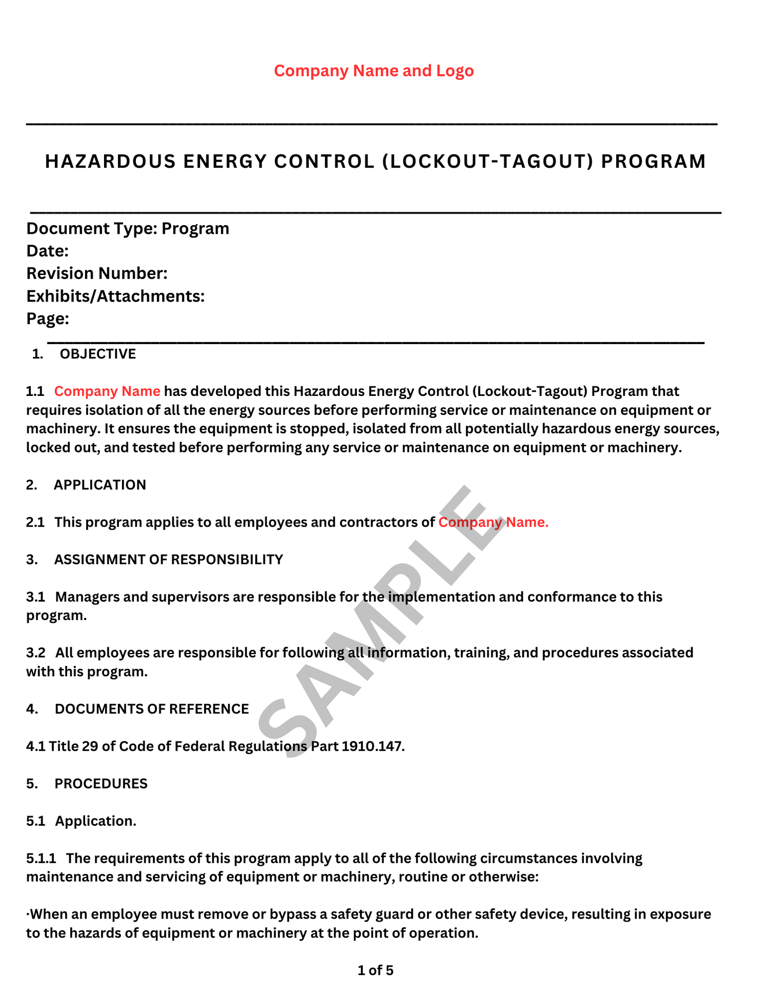 Safety Plan Template 