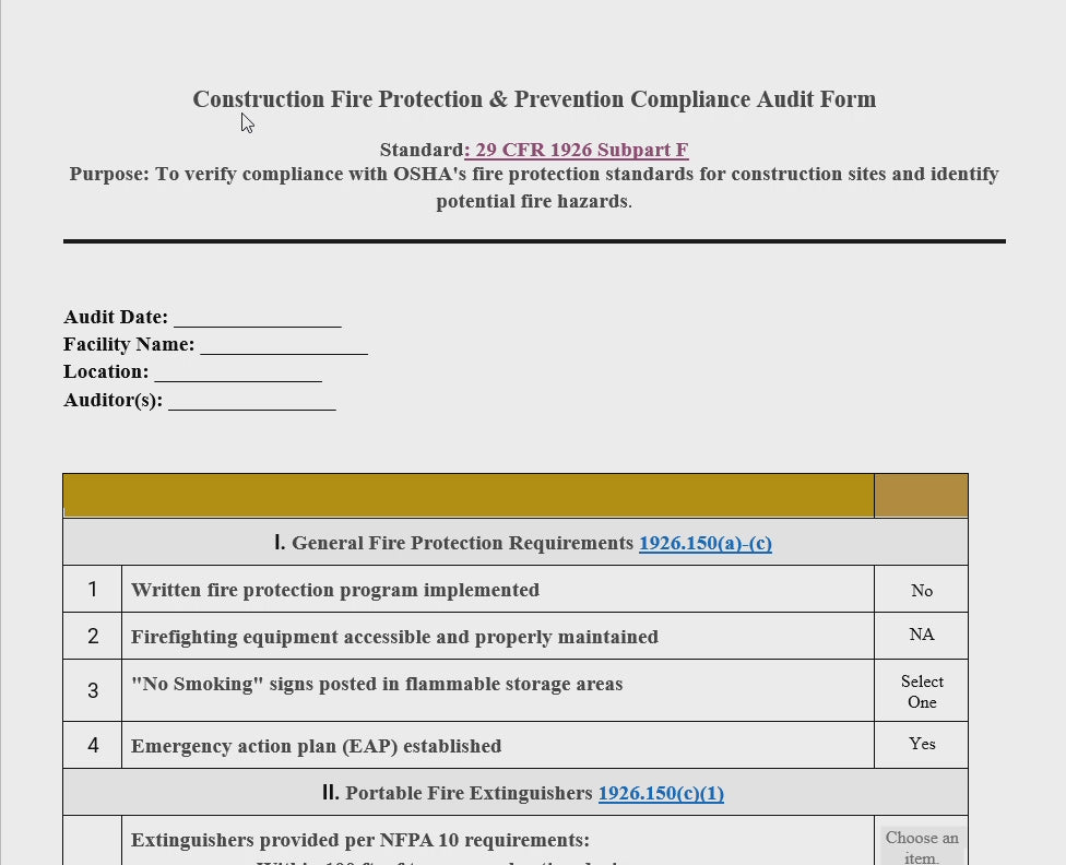 OSHA compliance-
Construction safety audit templates-
